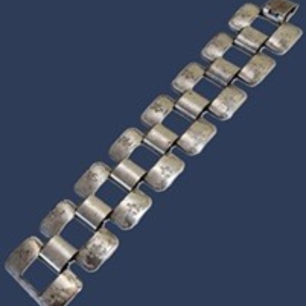 Vtg 70s Distressed Silver Modernist Link Bracelet